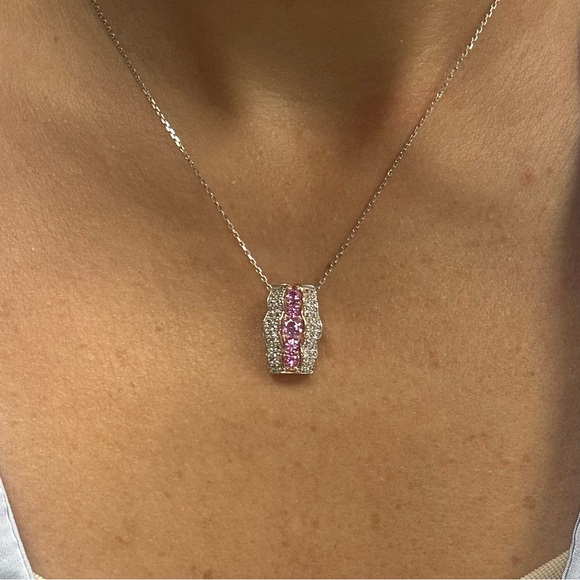 Suzy Levian Pink Sapphire Created White Sapphire Pendant Necklace NWT